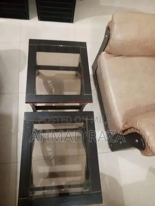 5-Seater Leather Sofa with 3 Decorative Glass Side Tables