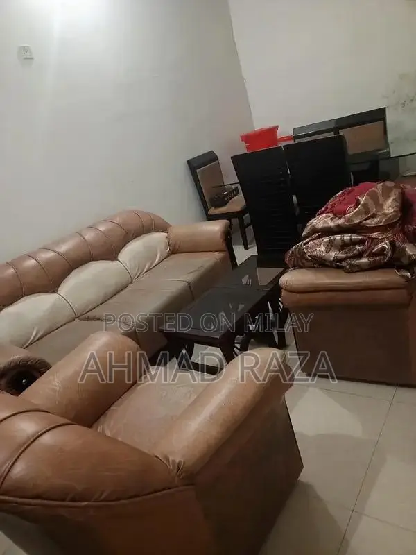 5-Seater Leather Sofa with 3 Decorative Glass Side Tables