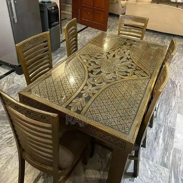 Large Glass Top Dining Table with 6 Matching Chairs