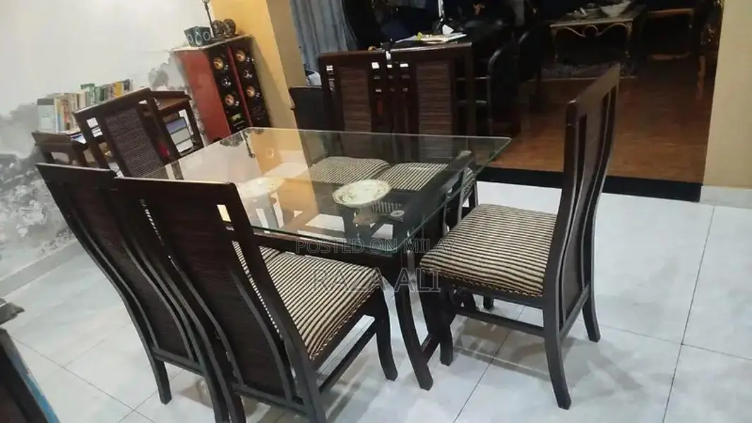 Modern Dining Table Set with 6 Upholstered Chairs