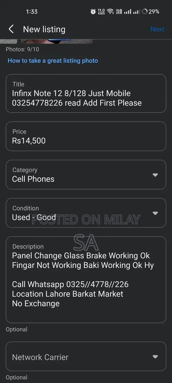 Infinix Note 12 Smartphone with Display and Partial Functionality