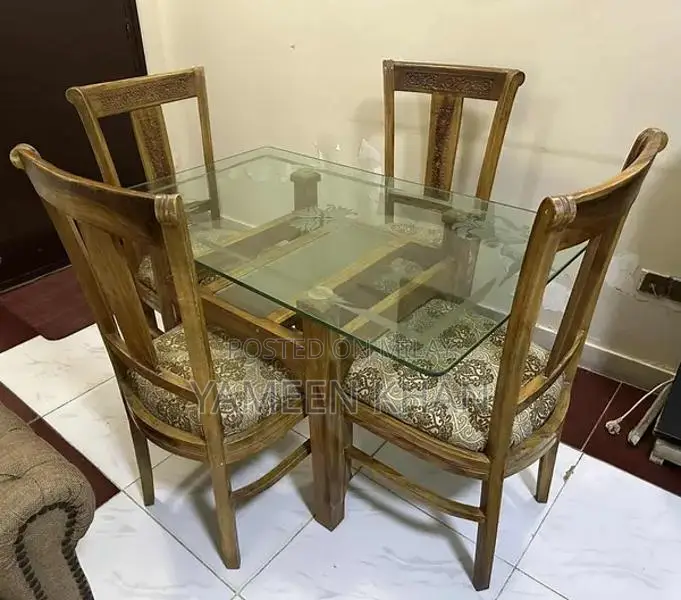 Glass Top 4 Seater Dining Table - Modern Home Furniture