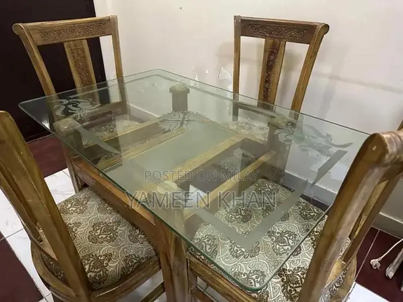 Glass Top 4 Seater Dining Table - Modern Home Furniture