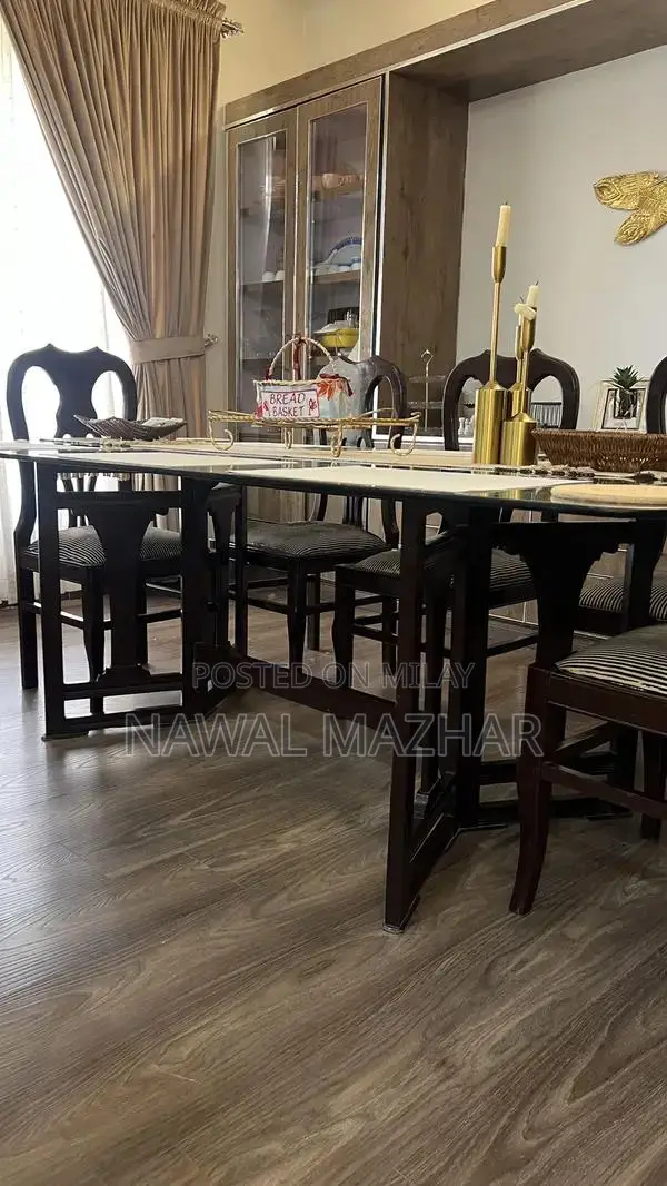 Wooden 8-Seater Dining Table with 8 Matching Chairs