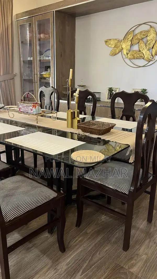 Wooden 8-Seater Dining Table with 8 Matching Chairs
