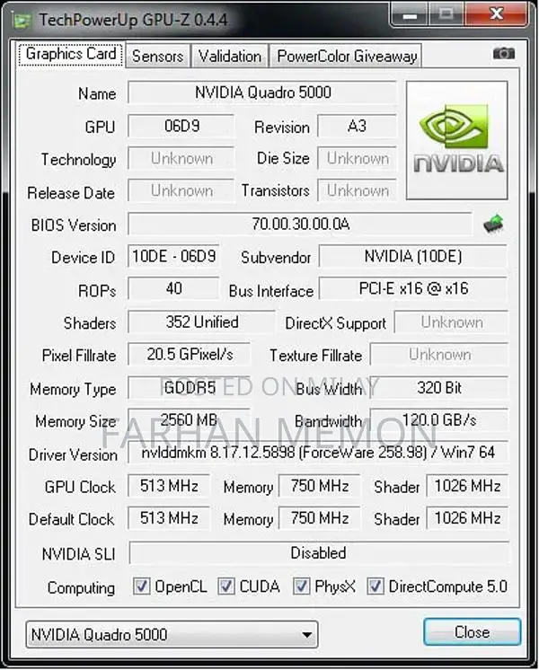 NVIDIA Quadro 5000 Professional Graphics Card