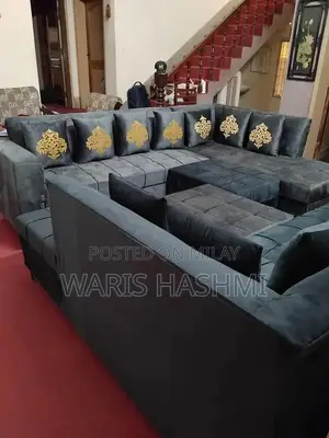 7-Seater L-Shape Sofa with Puffy - Modern Living Room Furniture