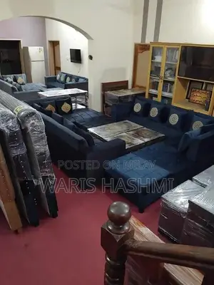 7-Seater L-Shape Sofa with Puffy - Modern Living Room Furniture