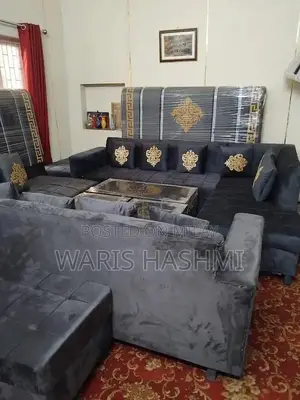 7-Seater L-Shape Sofa with Puffy - Modern Living Room Furniture