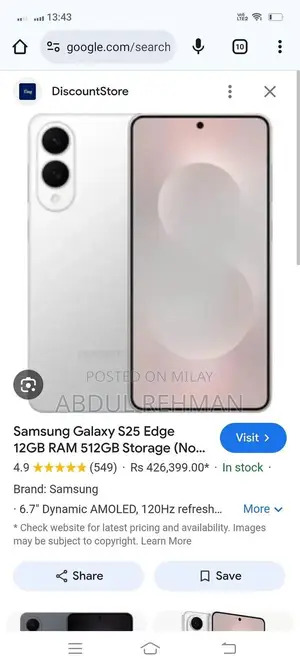 Samsung Edge Smartphone - Sleek Silver Design