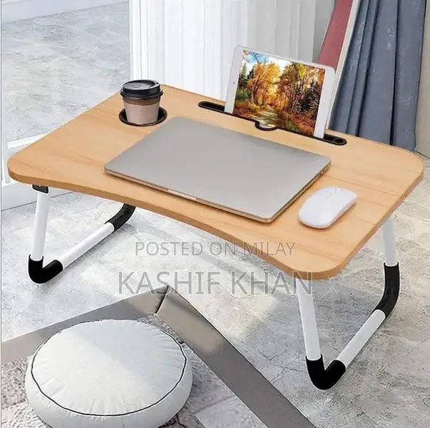 Wooden Laptop Table - Portable Black Folding Desk