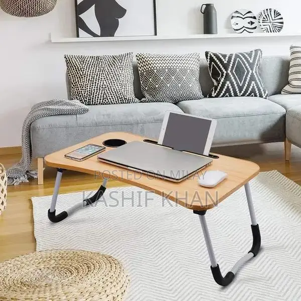 Wooden Laptop Table - Portable Black Folding Desk