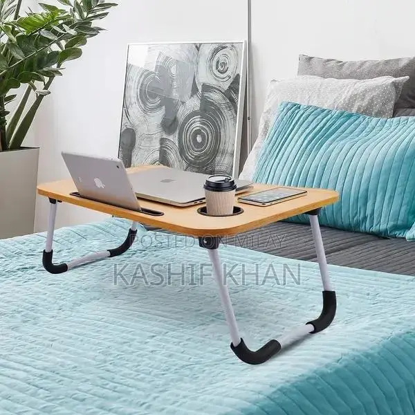 Wooden Laptop Table - Portable Black Folding Desk