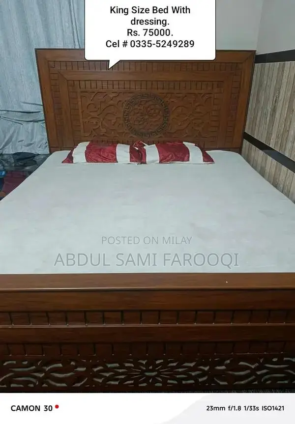 Premium Wood King Size Bed with Dressing Table and Double Wardrobe