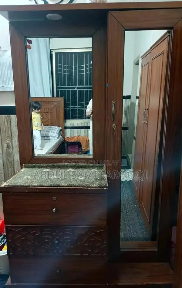 Premium Wood King Size Bed with Dressing Table and Double Wardrobe