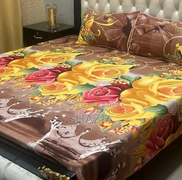 Cotton Digital Gold Panel Patchwork Double Bedsheet Set