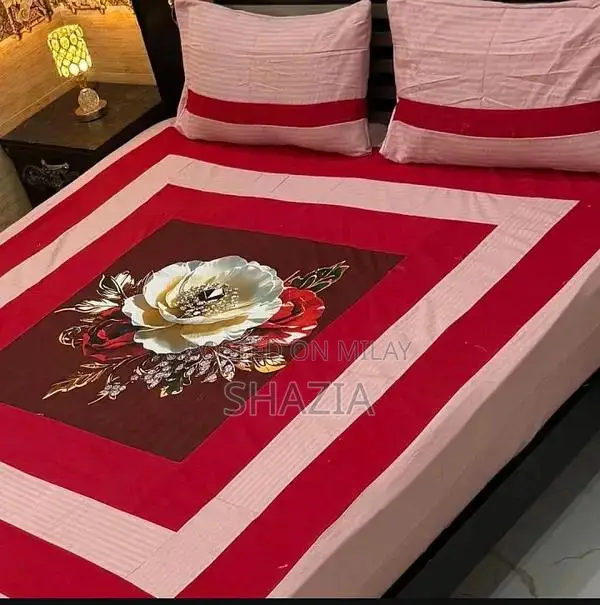 Cotton Digital Gold Panel Patchwork Double Bedsheet Set