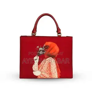 Photo - Women's Canvas Printed Tote Bag - Stylish Red Top Handle Design