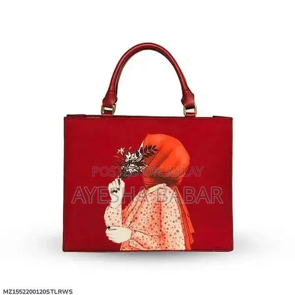 Women's Canvas Printed Tote Bag - Stylish Red Top Handle Design