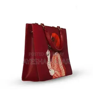 Women's Canvas Printed Tote Bag - Stylish Red Top Handle Design