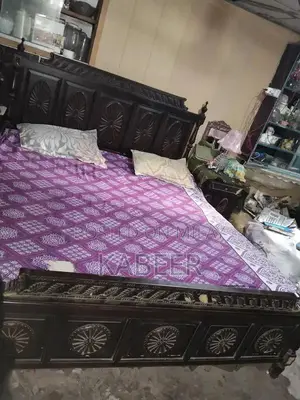 Wooden Bed with Side Table - No Mattress Included
