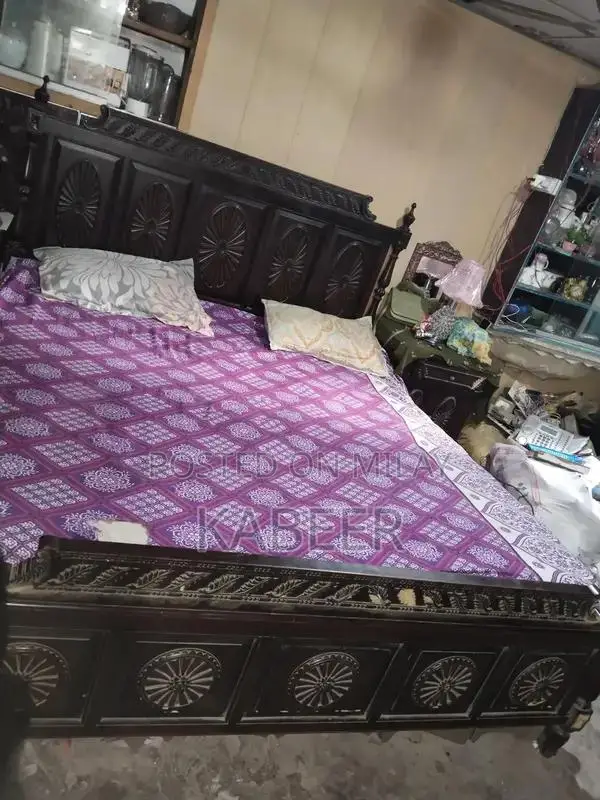 Wooden Bed with Side Table - No Mattress Included