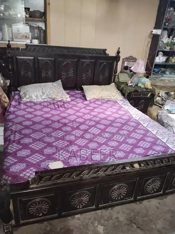 Wooden Bed with Side Table - No Mattress Included