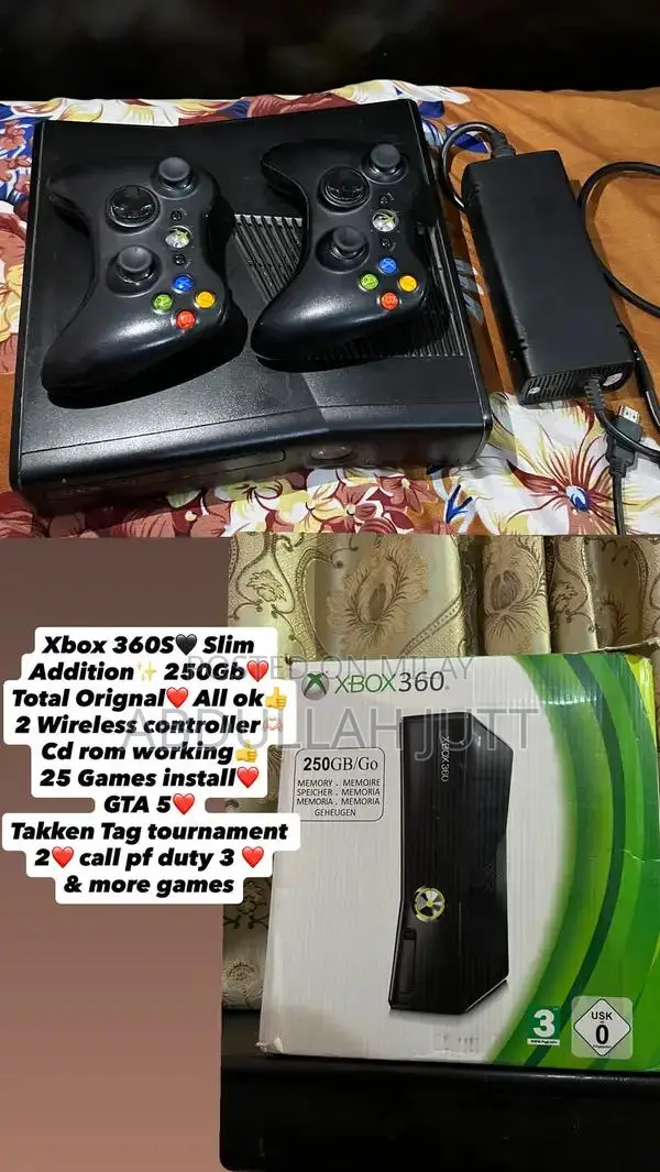 Xbox 360 Slim 250GB Gaming Console with Wireless Controllers