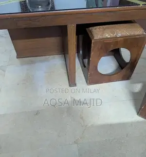 Photo - Wooden Table with 4 Cushioned Stools - Multi-Purpose Dining Set