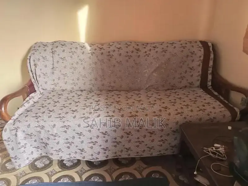 5-Seater Wooden Sofa Set with Minor Upholstery Wear