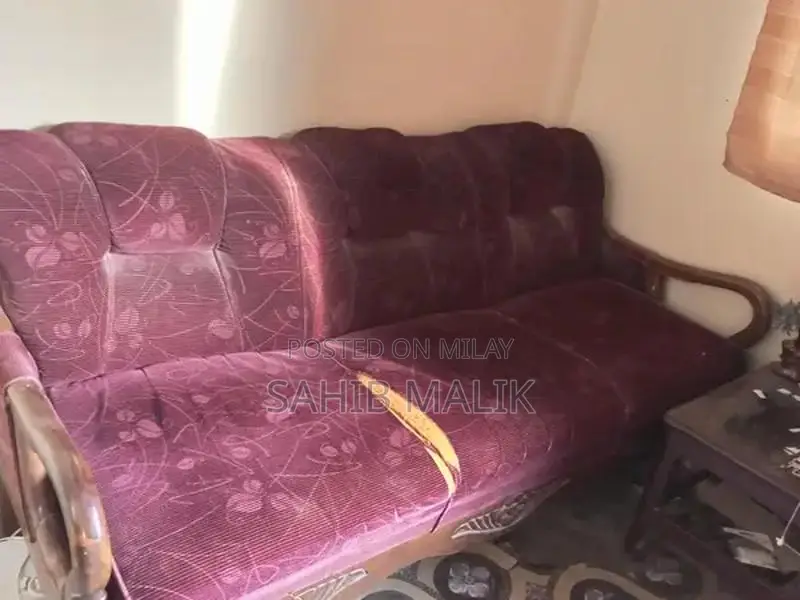 5-Seater Wooden Sofa Set with Minor Upholstery Wear