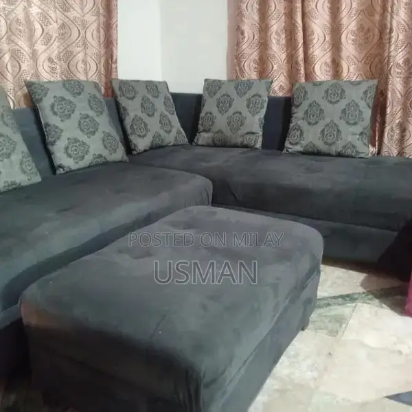 Large Blue L-Shaped 7-Seater Sectional Sofa