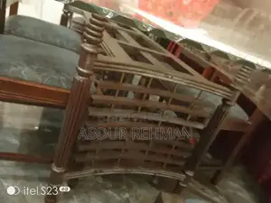 Wooden Dining Table Set with 6 Chairs and Glass Top