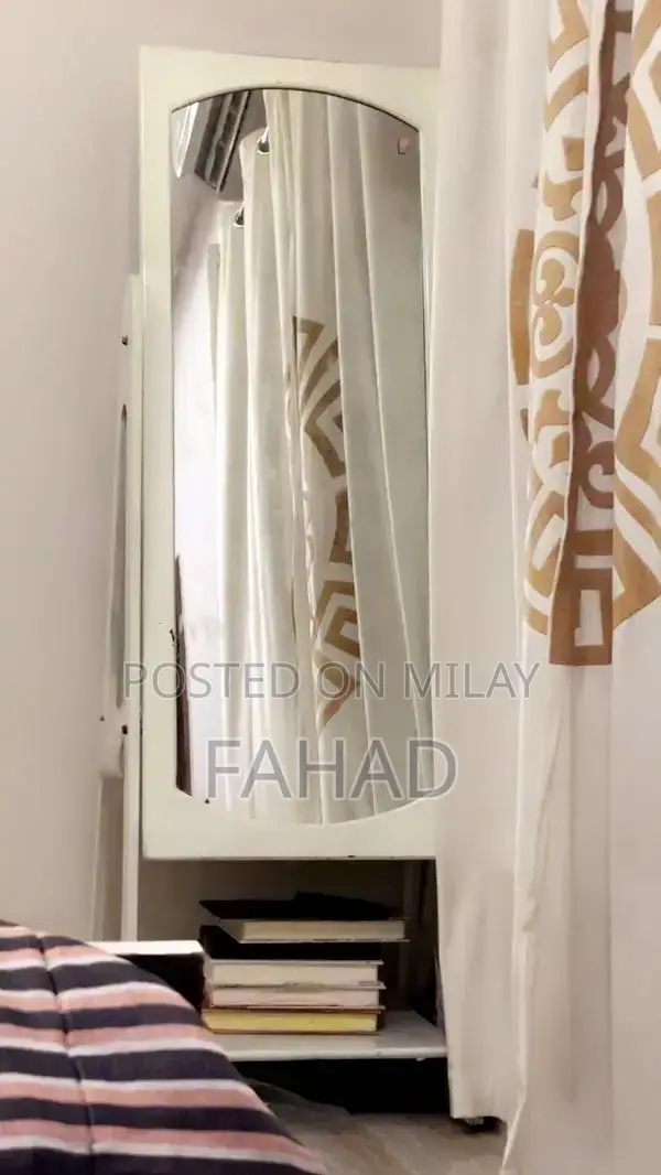 King Size Wooden Bed with Side Tables and Matching Curtain