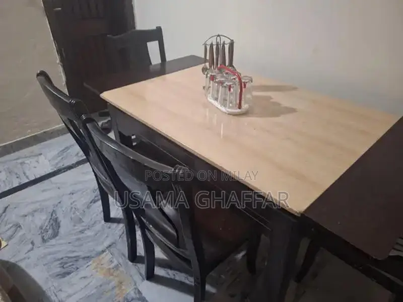 Marble Dining Table with Wooden Extensions and 5 Chairs