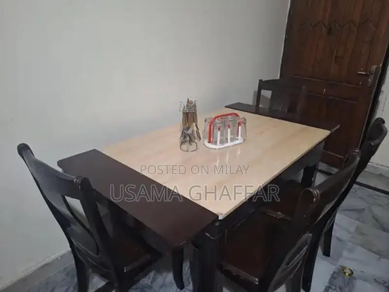 Marble Dining Table with Wooden Extensions and 5 Chairs