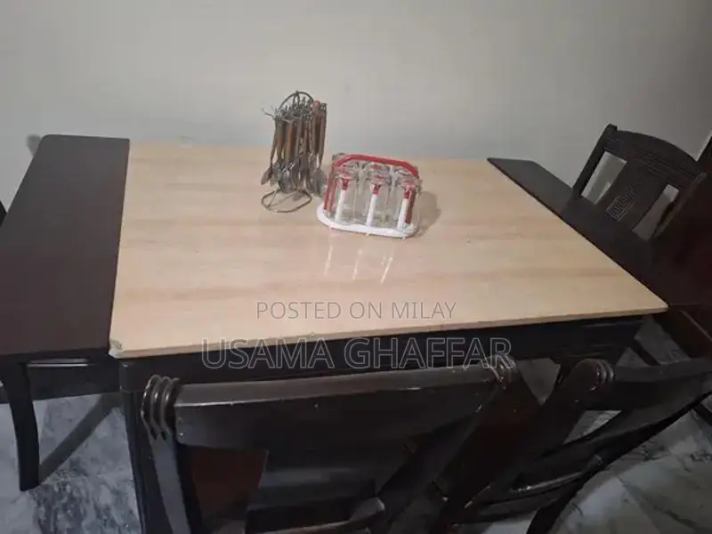 Marble Dining Table with Wooden Extensions and 5 Chairs