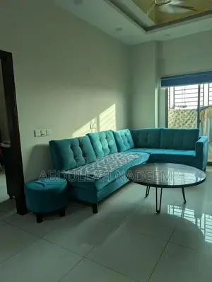 Photo - Large Turquoise L-Shaped 7 Seater Living Room Sofa Set with Stool