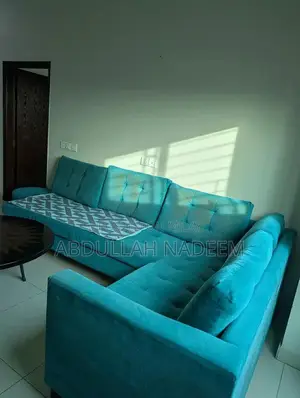 Large Turquoise L-Shaped 7 Seater Living Room Sofa Set with Stool