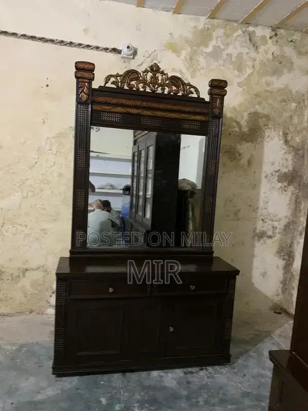 Wooden Showcase and Dressing Table Set - Polished Furniture