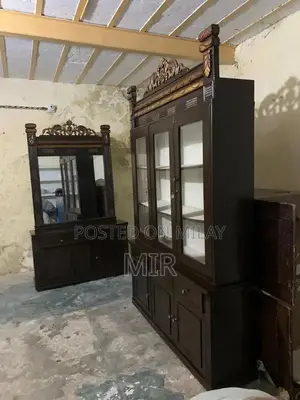 Wooden Showcase and Dressing Table Set - Polished Furniture