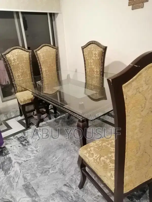 Solid Wood Dining Table with Glass Top and 6 Chairs