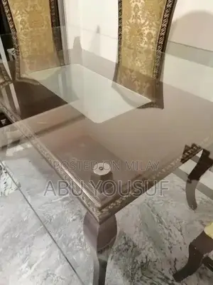Solid Wood Dining Table with Glass Top and 6 Chairs