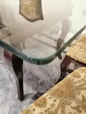 Solid Wood Dining Table with Glass Top and 6 Chairs