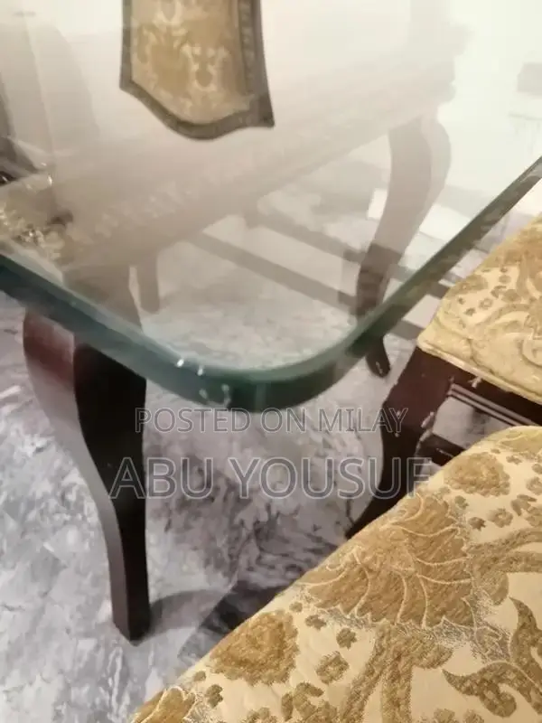 Solid Wood Dining Table with Glass Top and 6 Chairs
