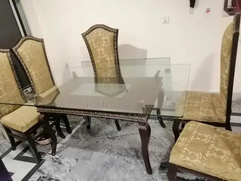 Solid Wood Dining Table with Glass Top and 6 Chairs