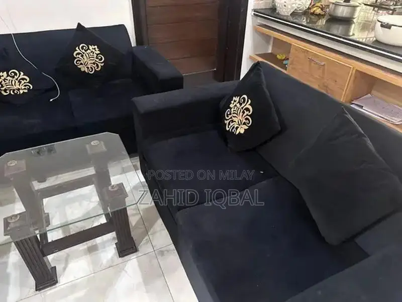 Black Leather Three-Piece Sofa Set Living Room Furniture