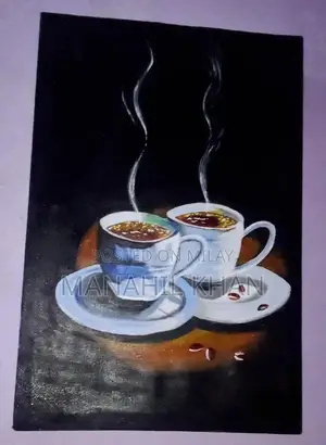 Coffee Cup Landscape Acrylic Painting for Home Decor