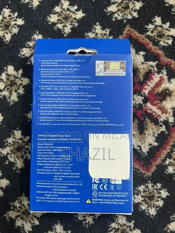 Portable Redmi 10000mAh Power Bank External Battery Charger