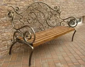 Outdoor Wooden Garden Benches with Cast Wrought Iron Frame